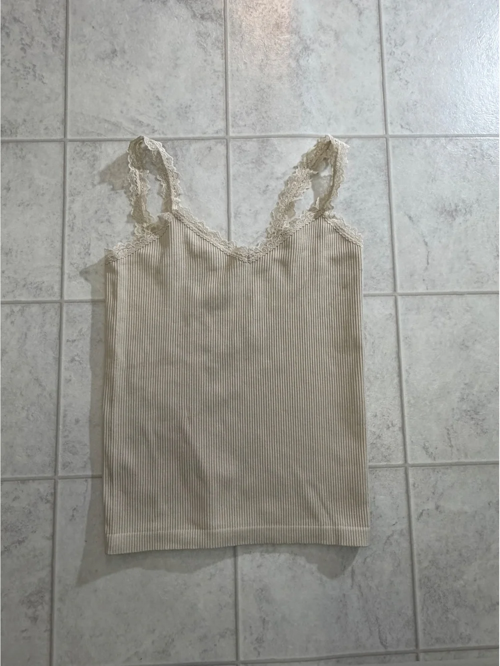 Lovepoem Lace Trim Ribbed Tank Top M/L Beige